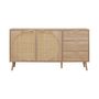 Voir la diapositive 5 : SWEEEK Buffet de rangement. Eva.  décor bois et cannage arrondi. 2 portes 3 tiroirs. buffet bas. L 150 x l 39 x H 79cm
