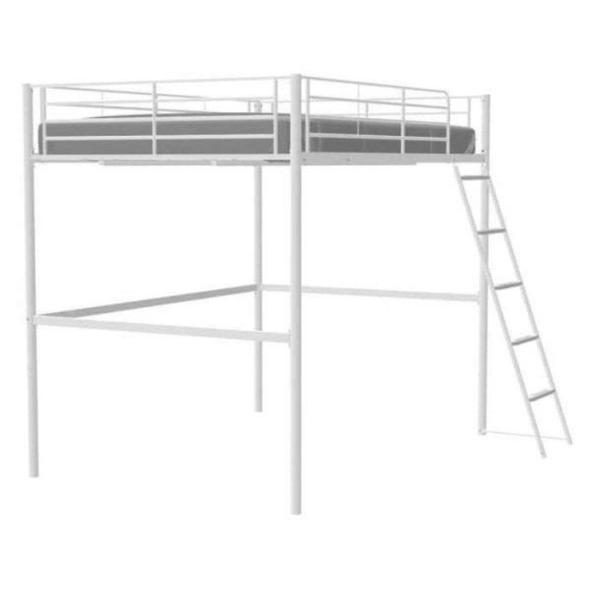 MARKET24 Lit mezzanine en métal - ELIOT - Blanc - 140 x 200 cm - Sommier inclus