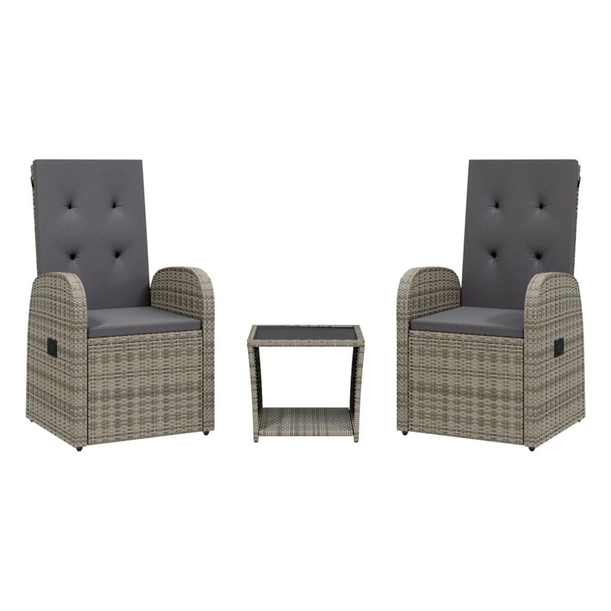 Voir la diapositive 2 : VIDAXL Ensemble a manger de jardin 3 pcs coussins gris resine tressee