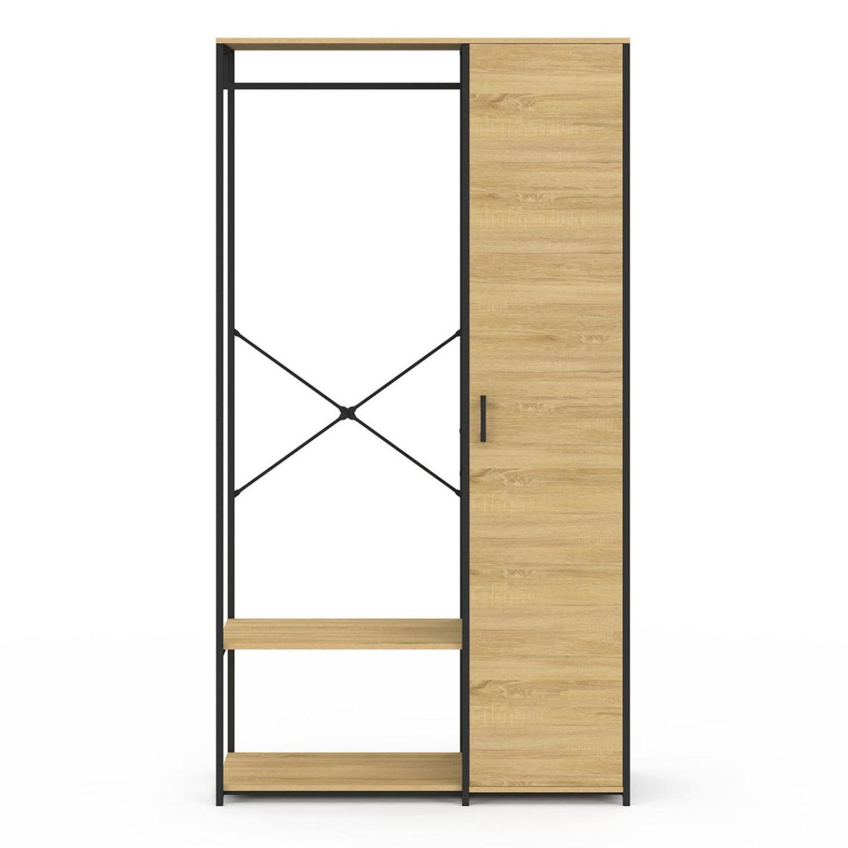 ID MARKET Dressing penderie étagères avec porte L. 90 cm DETROIT design industriel