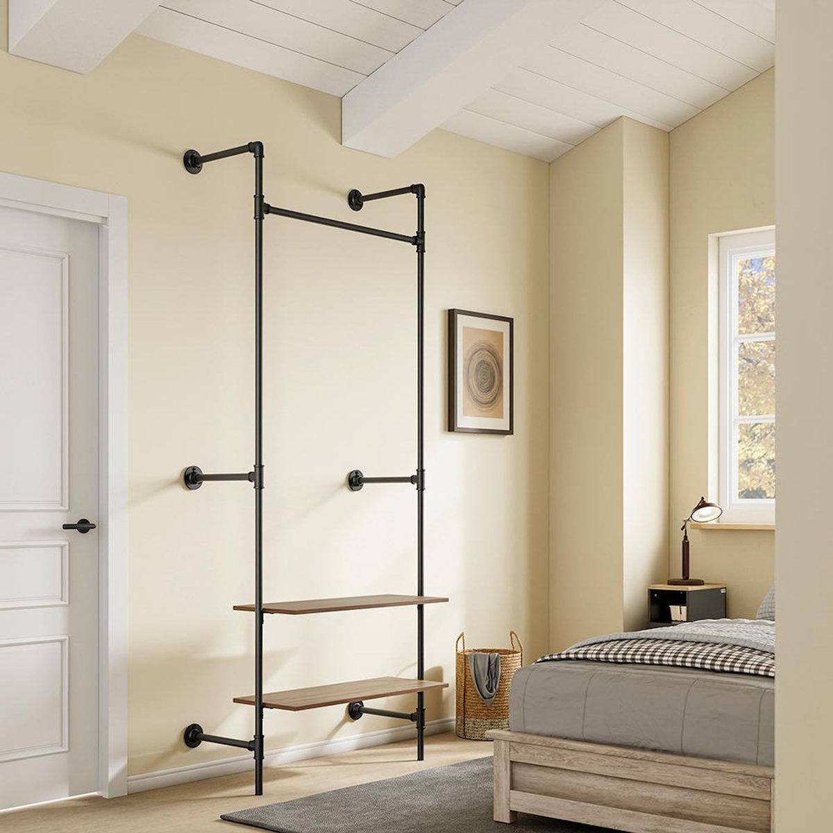 SOBUY Porte-manteaux mural avec étagères Noir 91,5x48x220cm KLS20-SCH