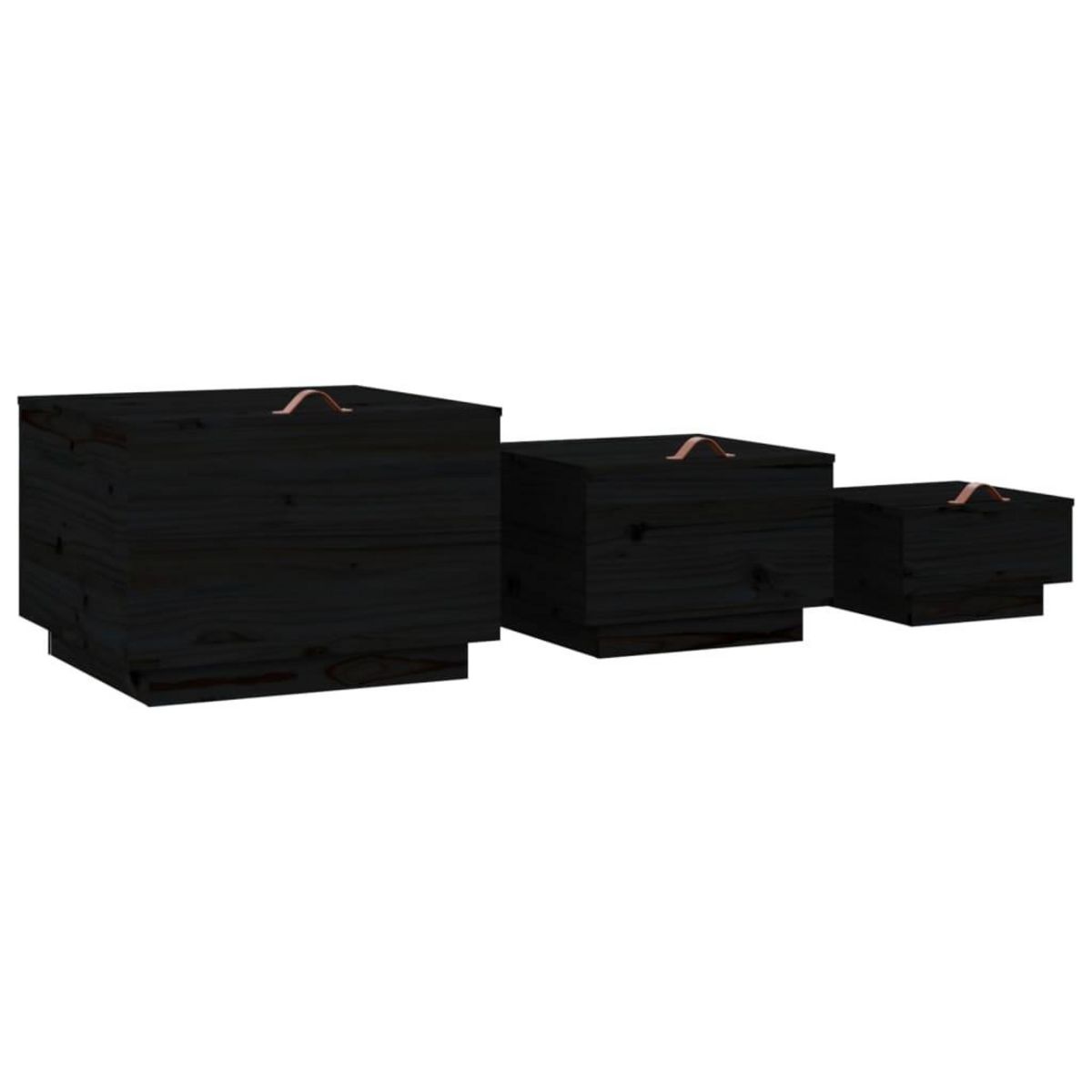 VIDAXL Boîtes de rangement et couvercles 3 pcs Noir Bois massif de pin