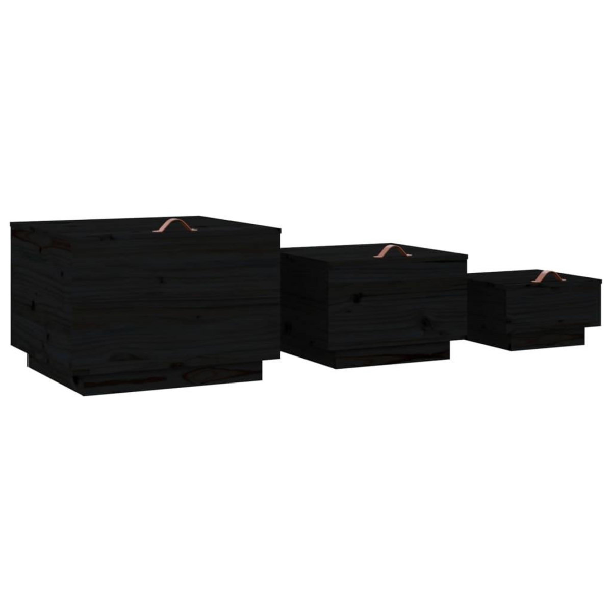 VIDAXL Boîtes de rangement et couvercles 3 pcs Noir Bois massif de pin