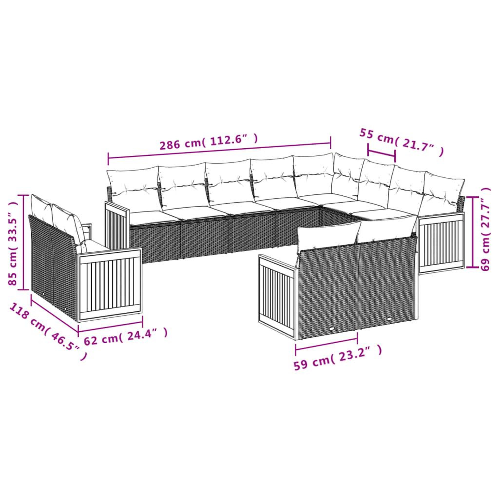 Voir la diapositive 3 : VIDAXL Salon de jardin 12 pcs avec coussins noir resine tressee