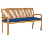 VIDAXL Banc de jardin empilable et coussin 159 cm Bois de teck massif