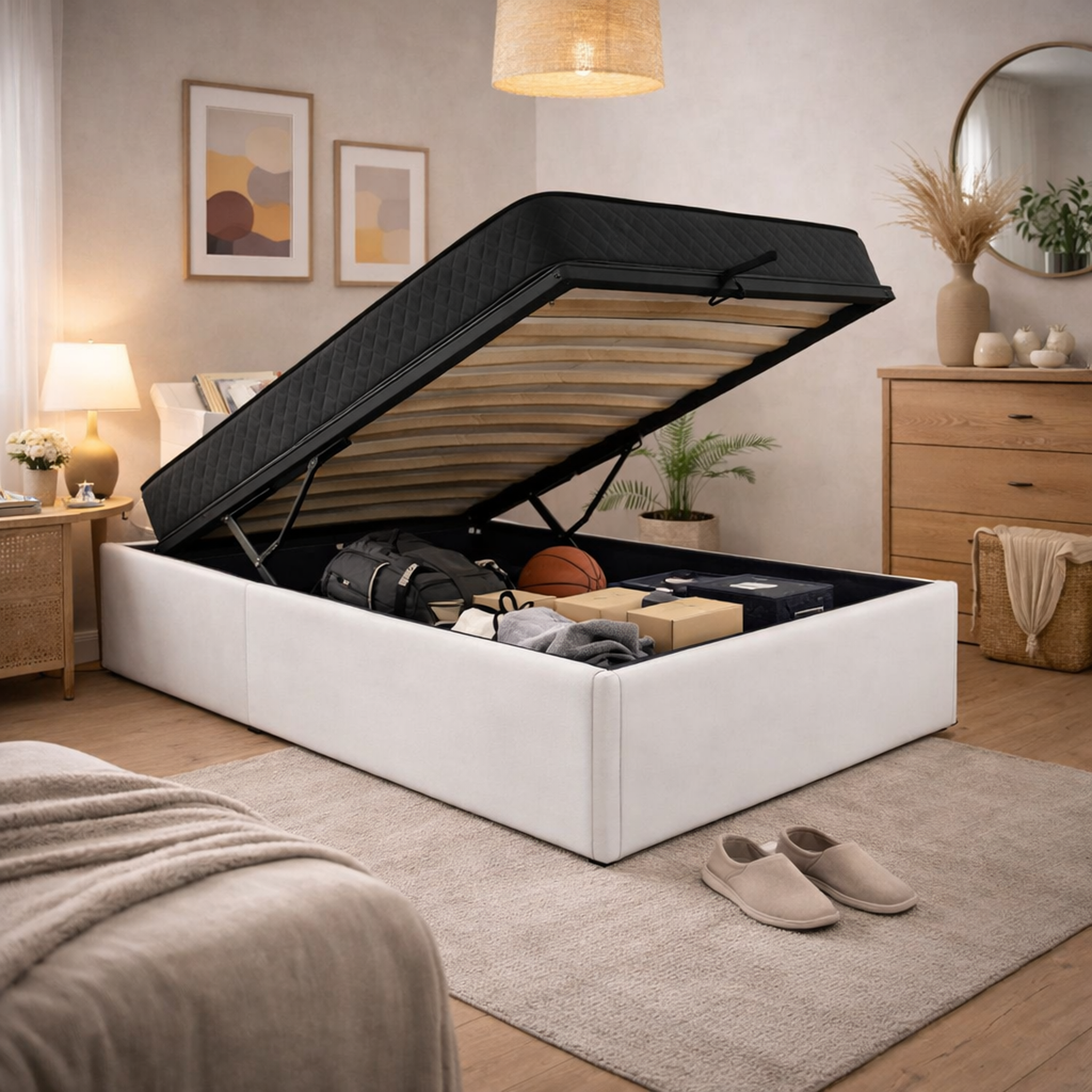 Voir la diapositive 1 : KING OF DREAMS Ensemble Lit Coffre et Matelas  Latex Accueil Moelleux