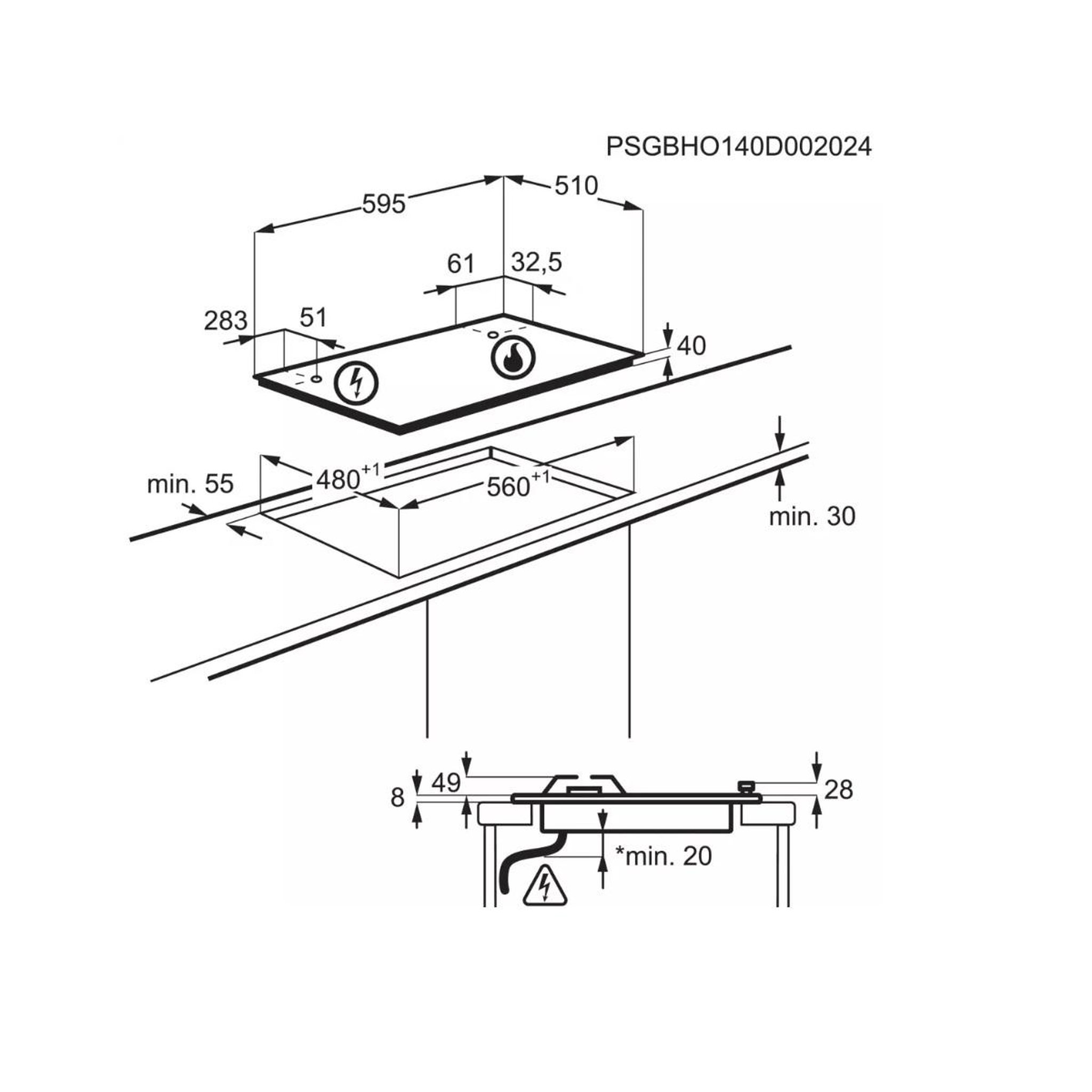 Voir la diapositive 6 : ELECTROLUX Table de cuisson gaz 60cm 4 feux - kgs6424k
