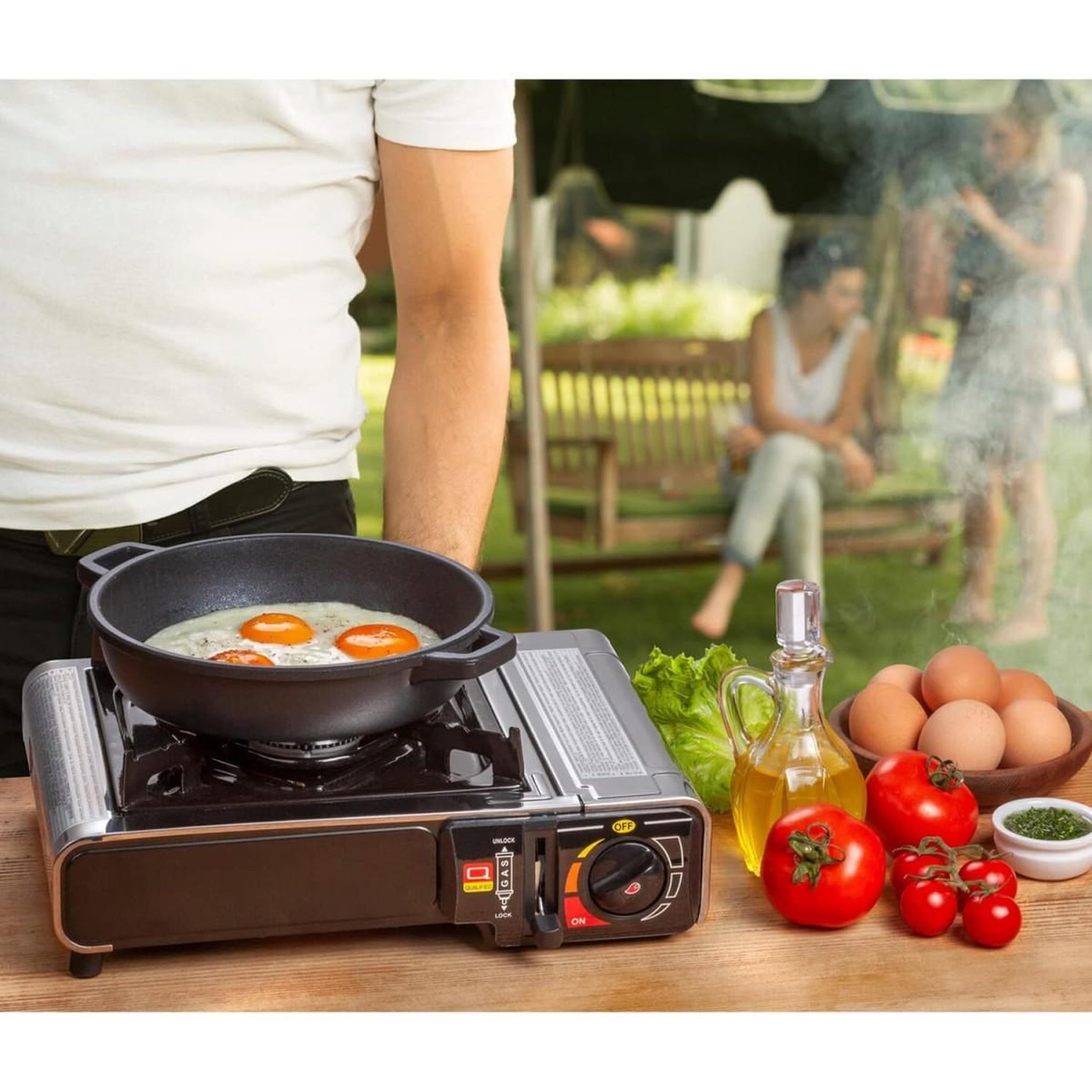 Voir la diapositive 5 : Kemper Réchaud à gaz portable 2200w inox + 4 cartouches de gaz + malette de transport cuisson extérieure camping van trek kemper