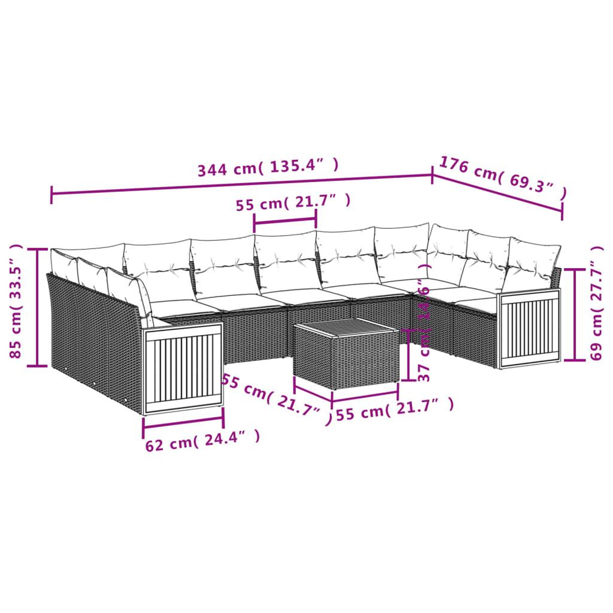 Voir la diapositive 6 : VIDAXL Salon de jardin 11 pcs avec coussins noir resine tressee