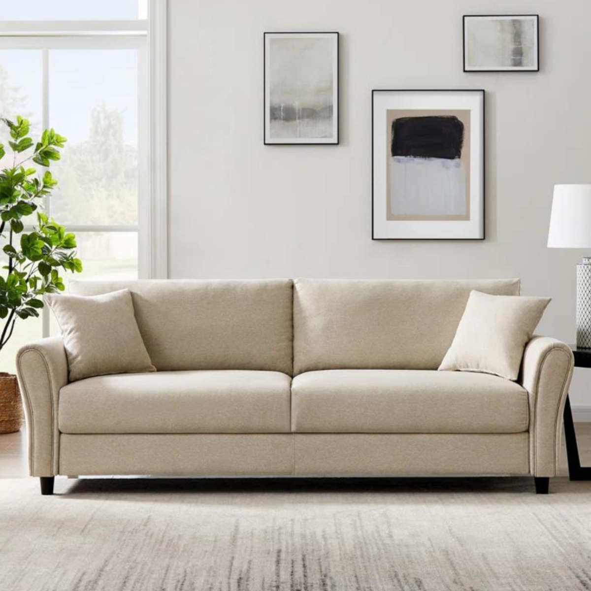 CONCEPT USINE Canapé droit en tissu 4 places beige LUCERNE