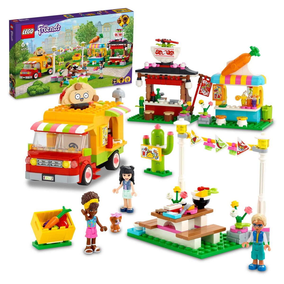 LEGO Friends 41701 Le Marché de Street Food, Jouet Camion Bar à Jus pour Enfants +6 ans