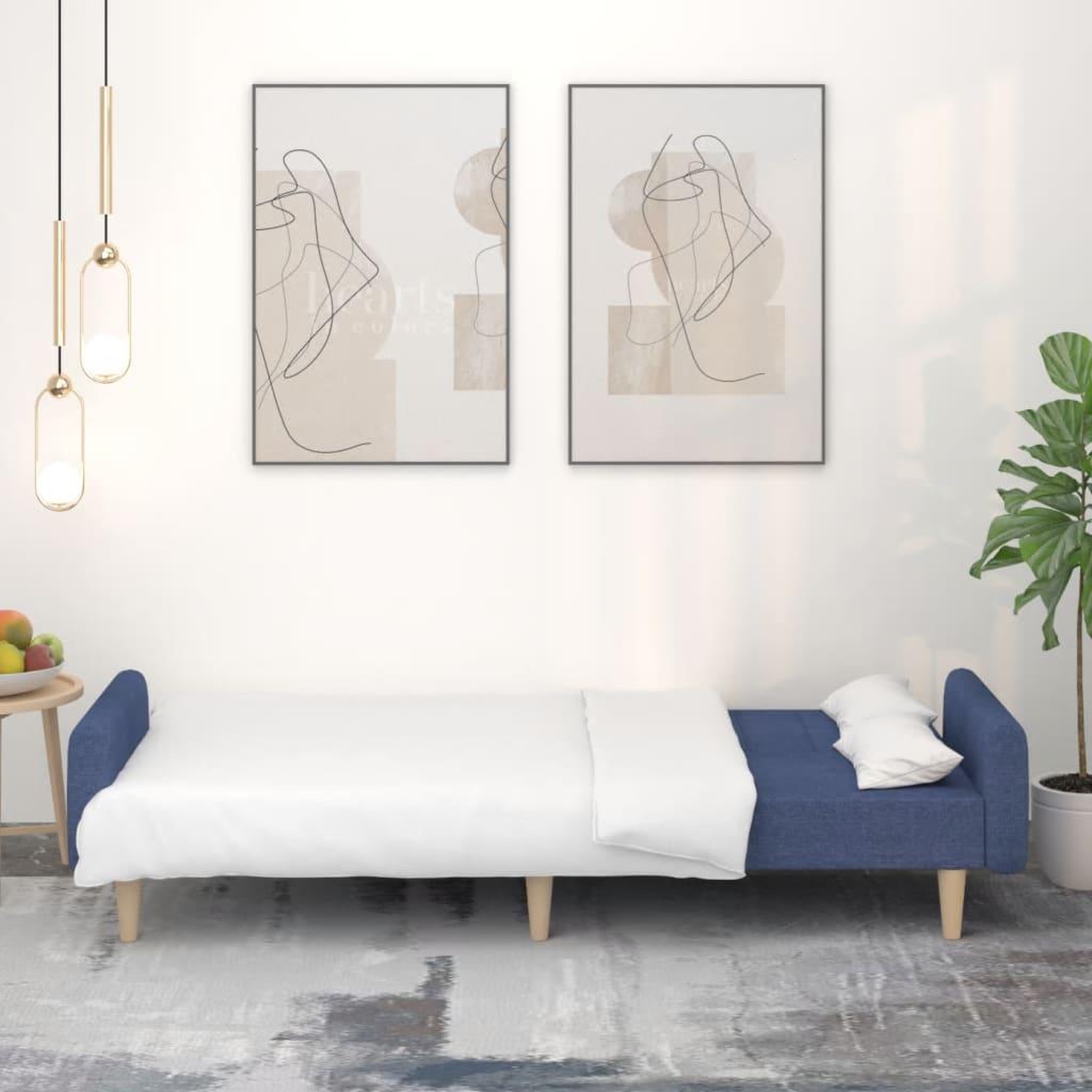 Voir la diapositive 3 : VIDAXL Canape-lit a 2 places bleu tissu