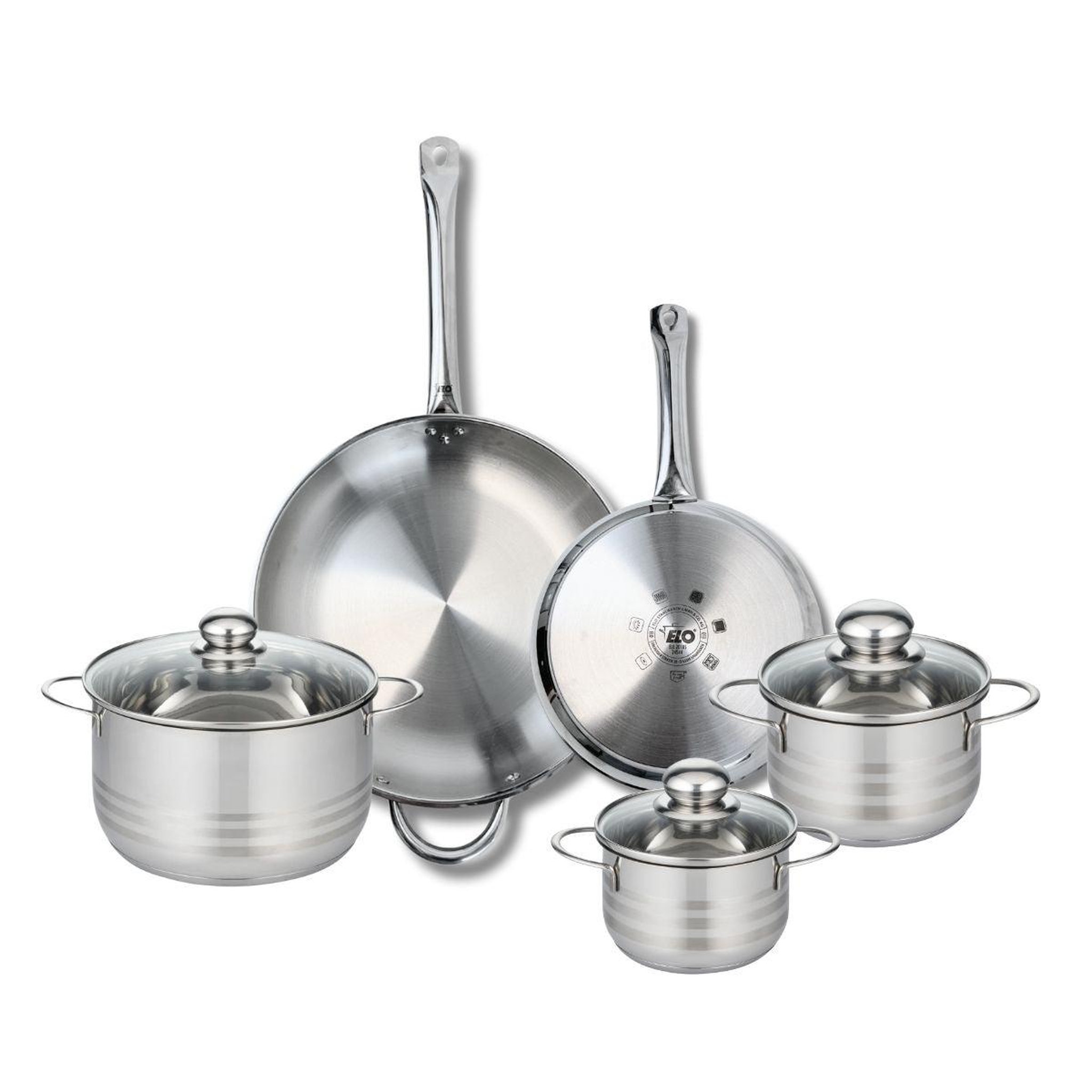 ELO Ensemble de 2 poêles de cuisson 24 et 32 cm et 3 faitouts 14, 16 et 20 cm elo profi brillant