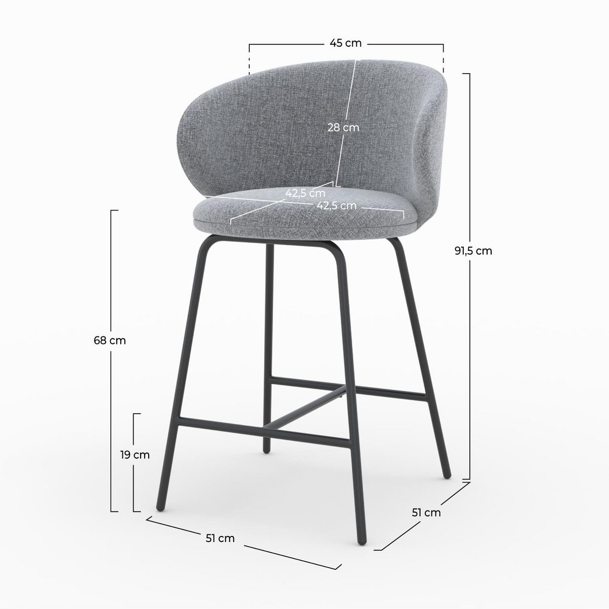 Rendez vous déco Lot de 2 chaises pour îlot central en tissu gris clair 68 cm - Cécilia