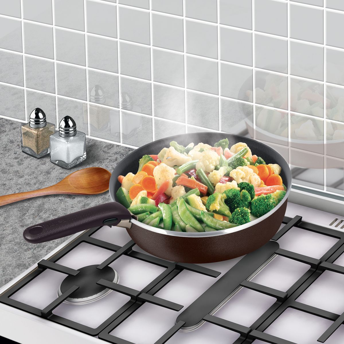 TEFAL Batterie de cuisine 8 pièces INGENIO ESSENTIAL Black Coffee pailleté 