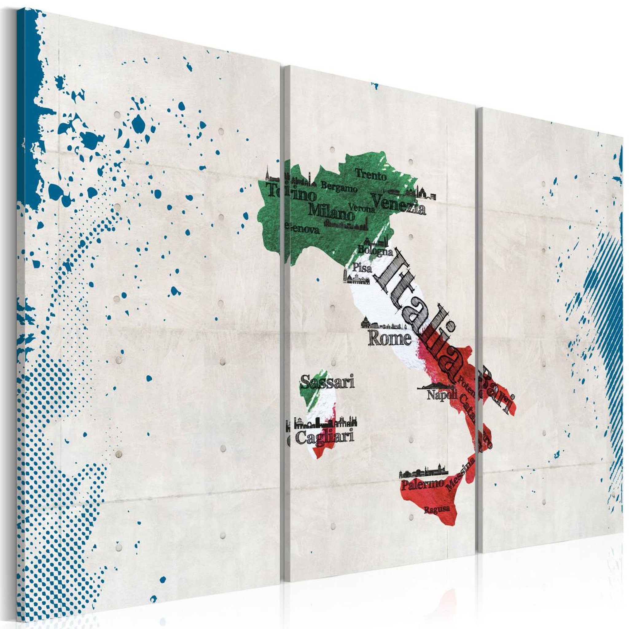 Voir la diapositive 1 : Paris Prix Tableau Imprimé 3 Panneaux  Carte de l'Italie