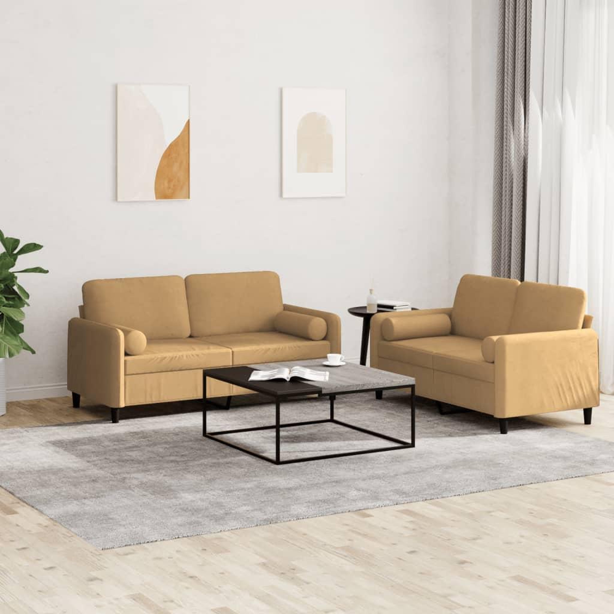VIDAXL Ensemble de canapes 2 pcs avec coussins marron velours