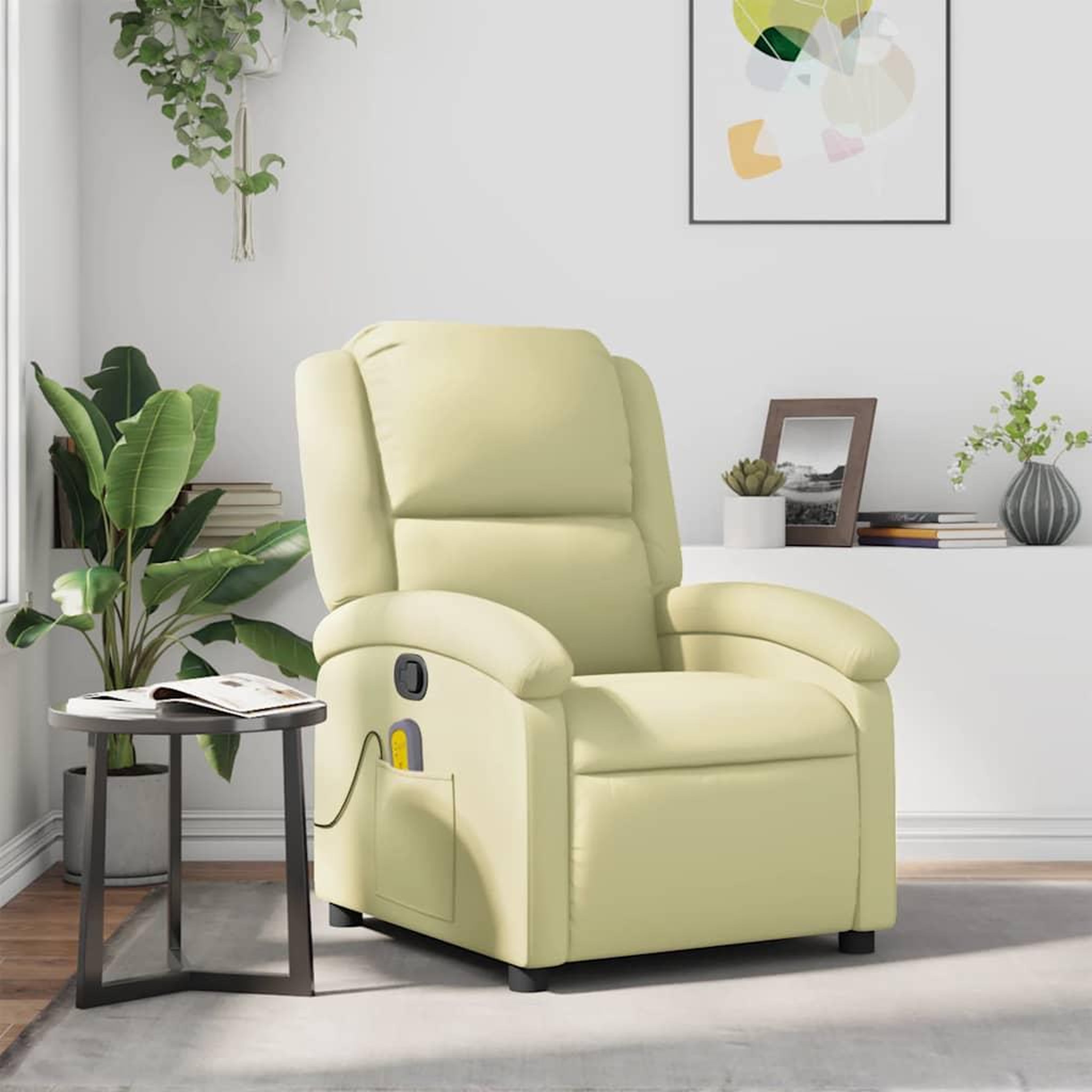 VIDAXL Fauteuil de massage inclinable creme cuir veritable