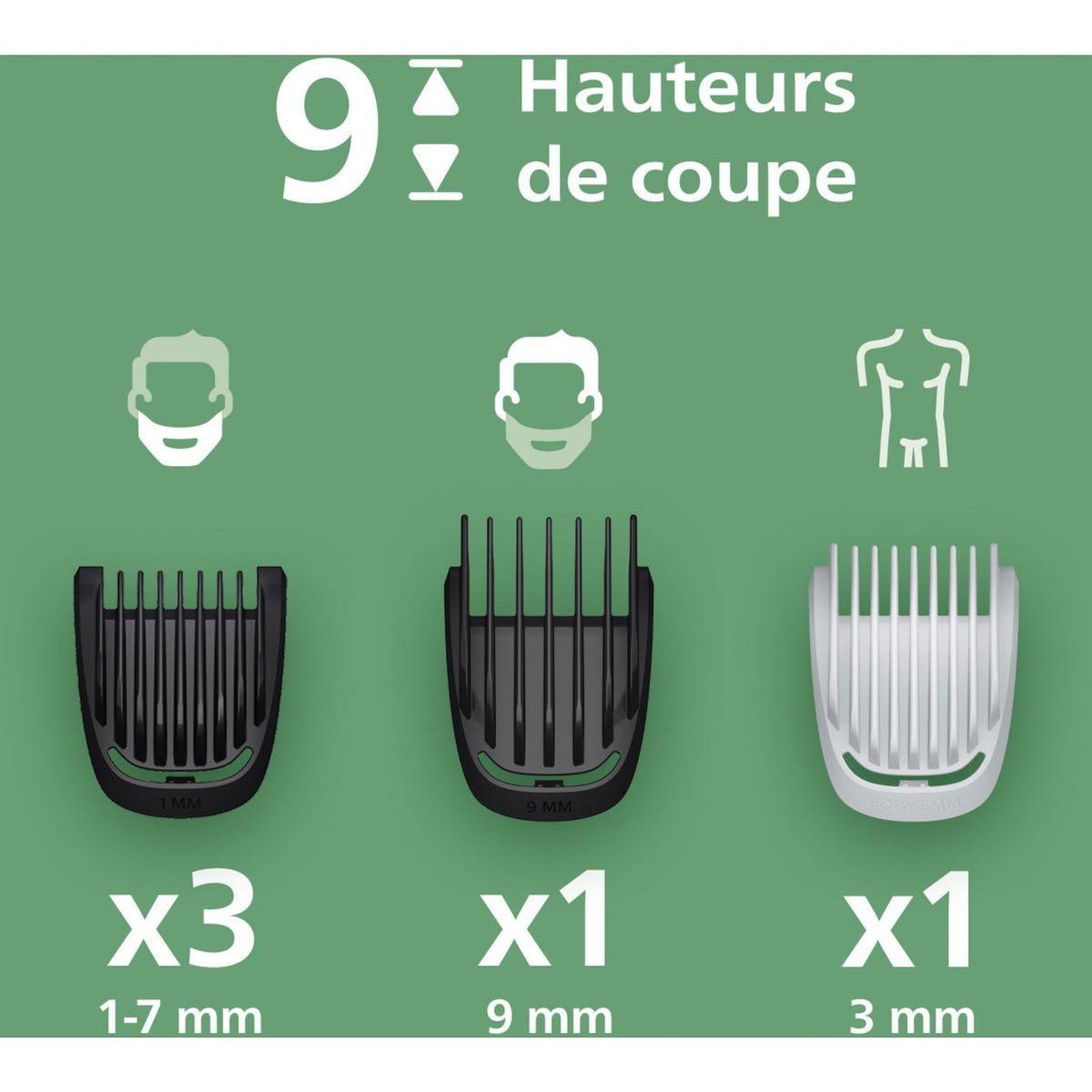 Philips Tondeuse multi usages MG3935/15 Series 3000, 9 hauteurs de coupe, précision 1 mm, autonomie 70mn