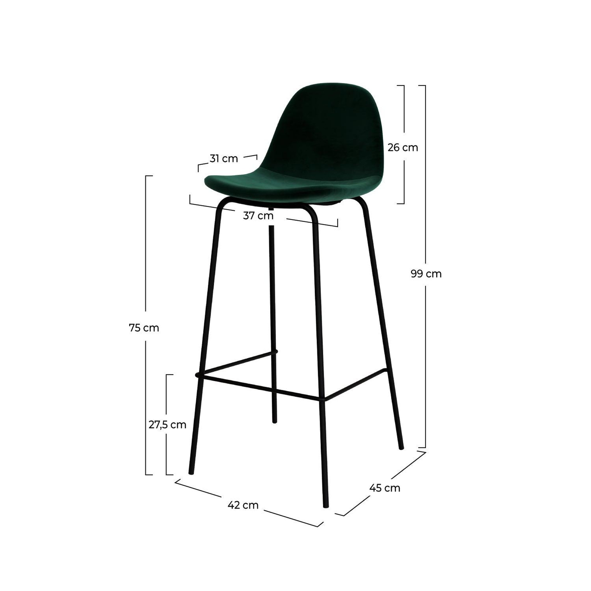 Voir la diapositive 4 : MAISON PAVANE Lot de 2 chaises de bar en velours vert foncé 75 cm-henrik