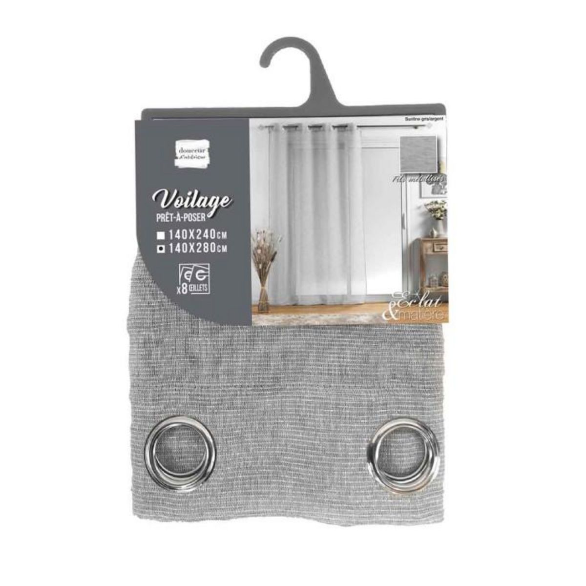 Paris Prix Rideau Voilage à Œillets  Sunline  140x280cm Gris & Argent