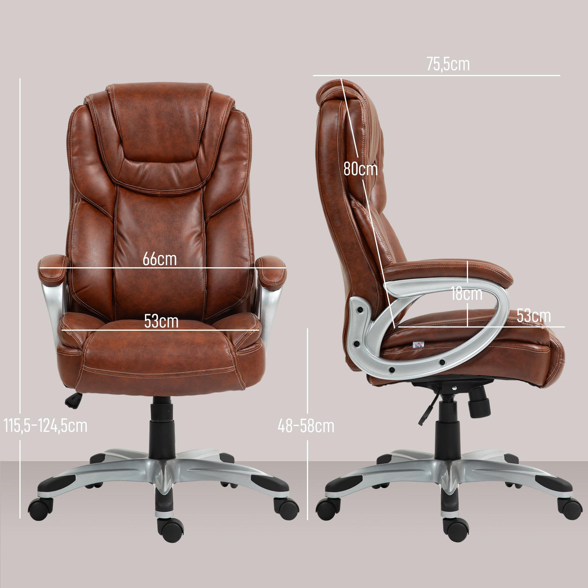 Voir la diapositive 3 : HOMCOM Chaise de bureau direction réglable grand confort - fonction bascule verrouillable - synthétique marron effet vieilli