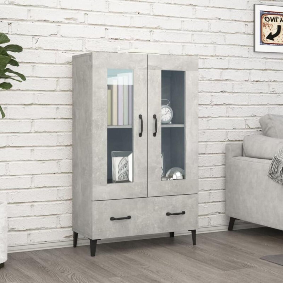 VIDAXL Buffet haut Gris béton 70x31x115 cm Bois d ingénierie