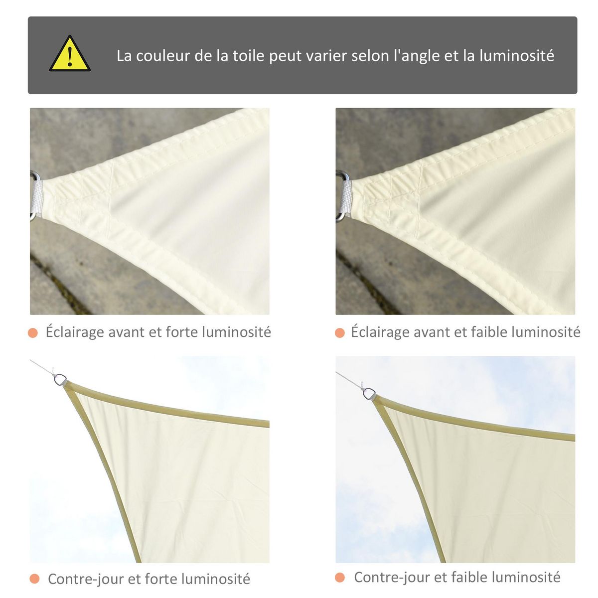 OUTSUNNY Voile d'ombrage rectangulaire 6L x 4l m polyester imperméabilisé haute densité 160 g/m² crème