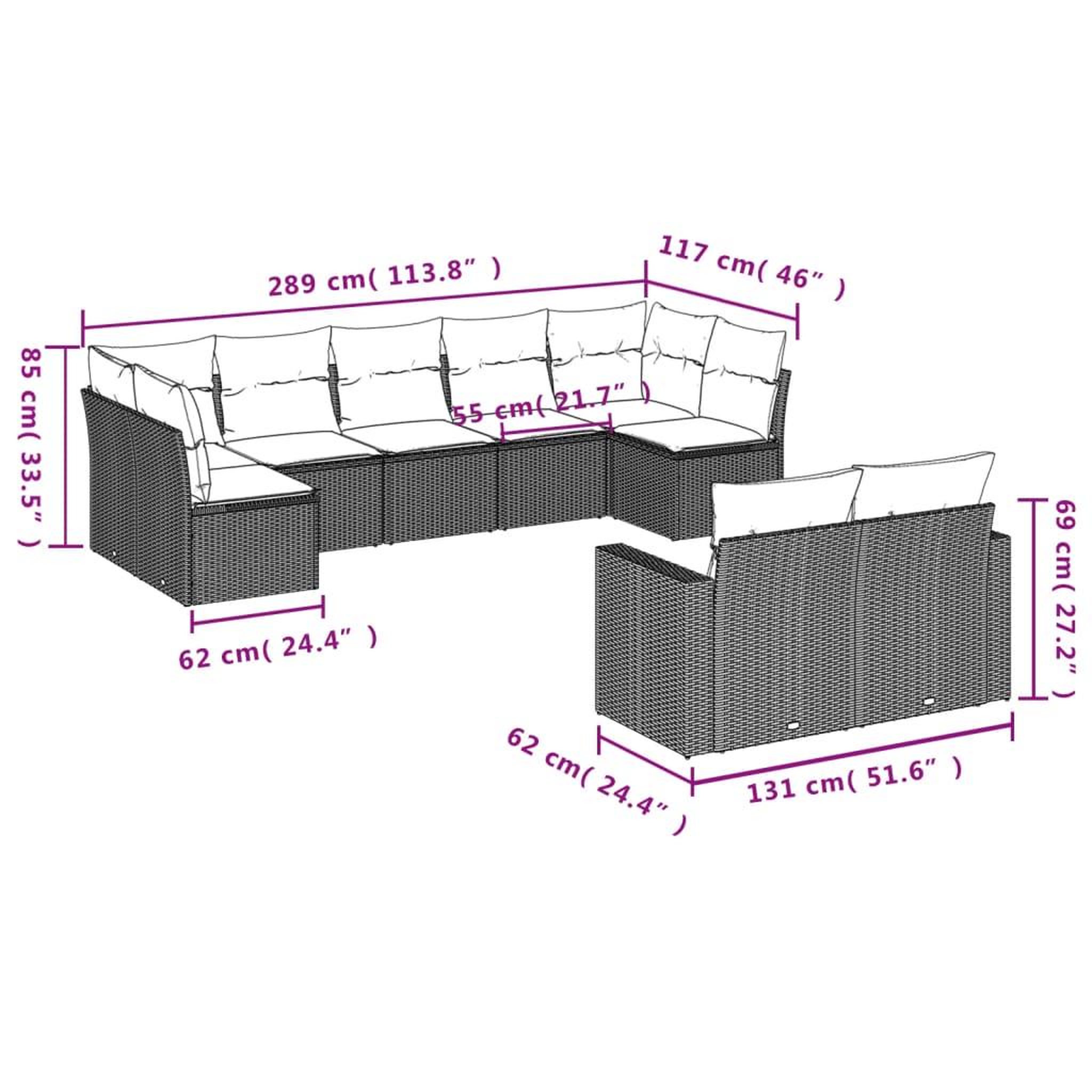 Voir la diapositive 4 : VIDAXL Salon de jardin avec coussins 9 pcs beige resine tressee