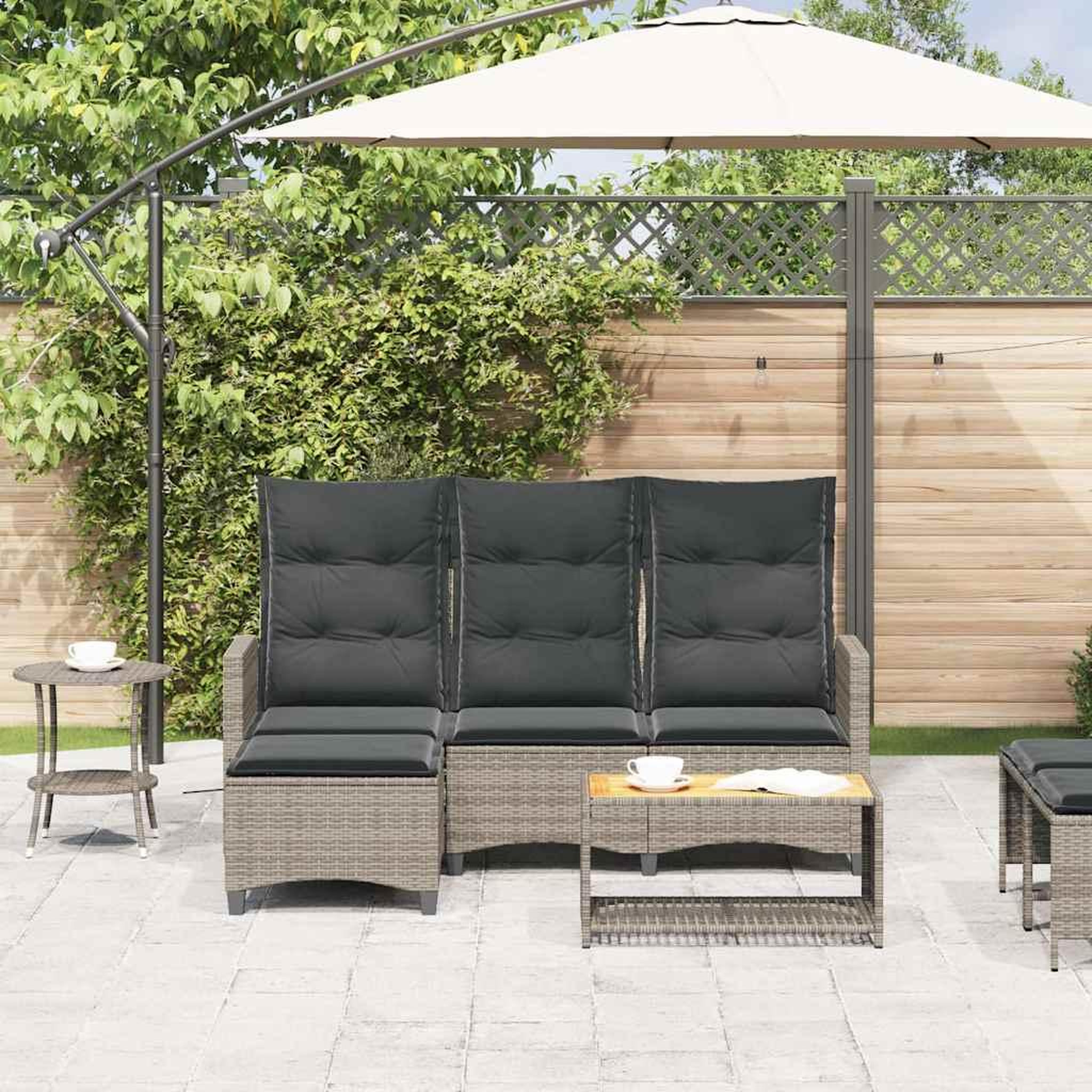 Voir la diapositive 3 : VIDAXL Canape de jardin inclinable coussins forme de L gris polyrotin