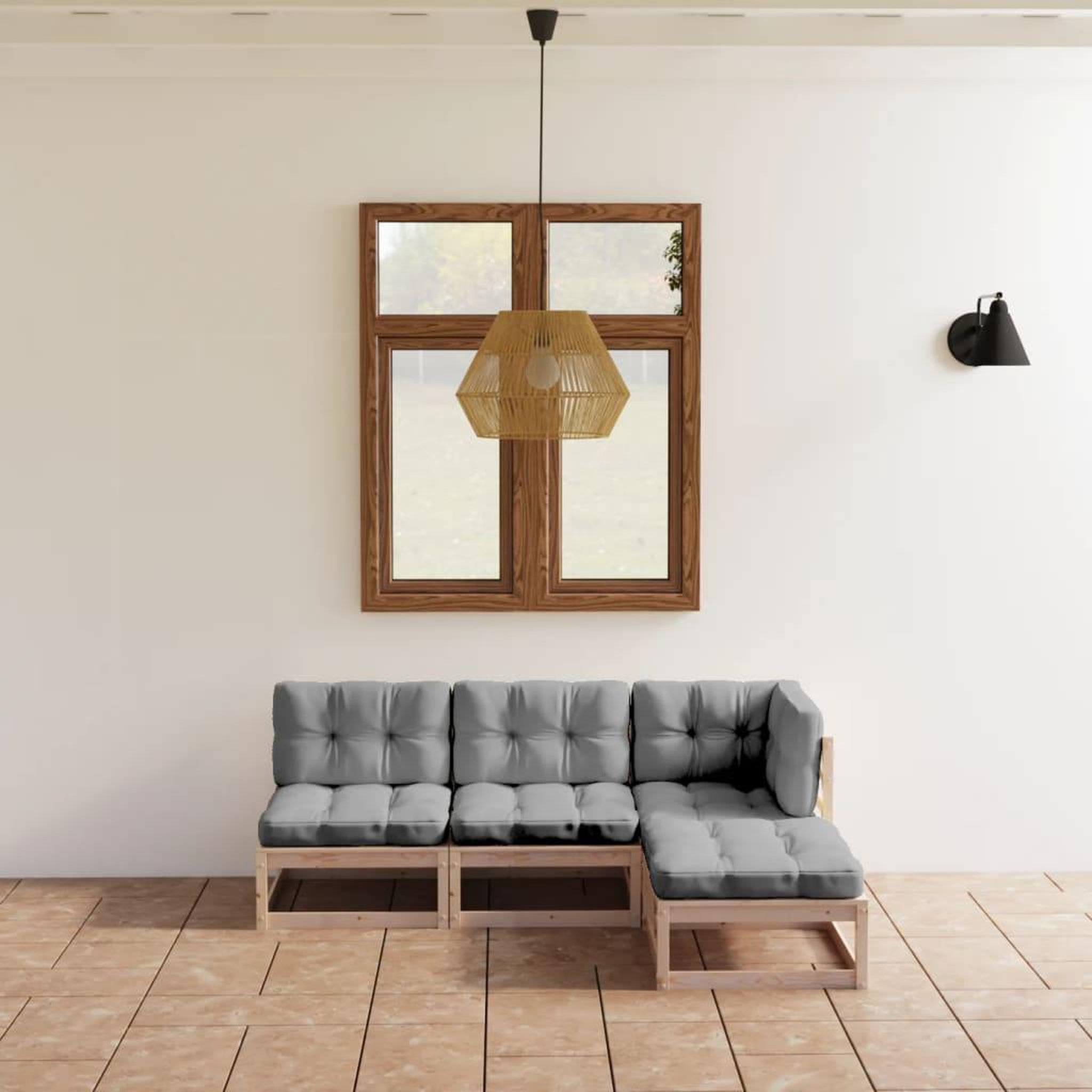 Voir la diapositive 1 : VIDAXL Salon de jardin 4 pcs avec coussins Bois de pin massif