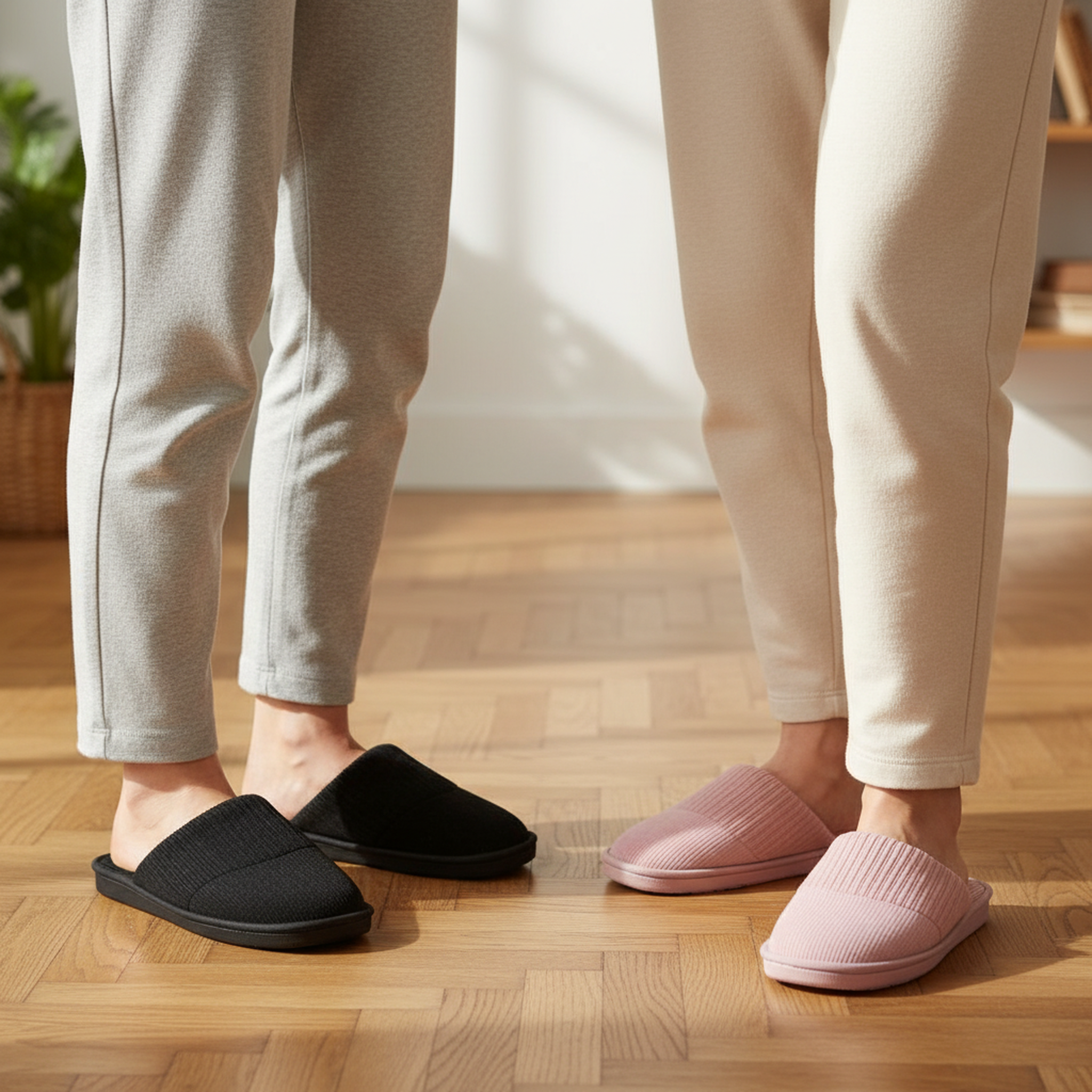 Voir la diapositive 2 : OZABI Infinitif paris pantoufles mules femme pack 2 paires tige côtelée semelle mousse