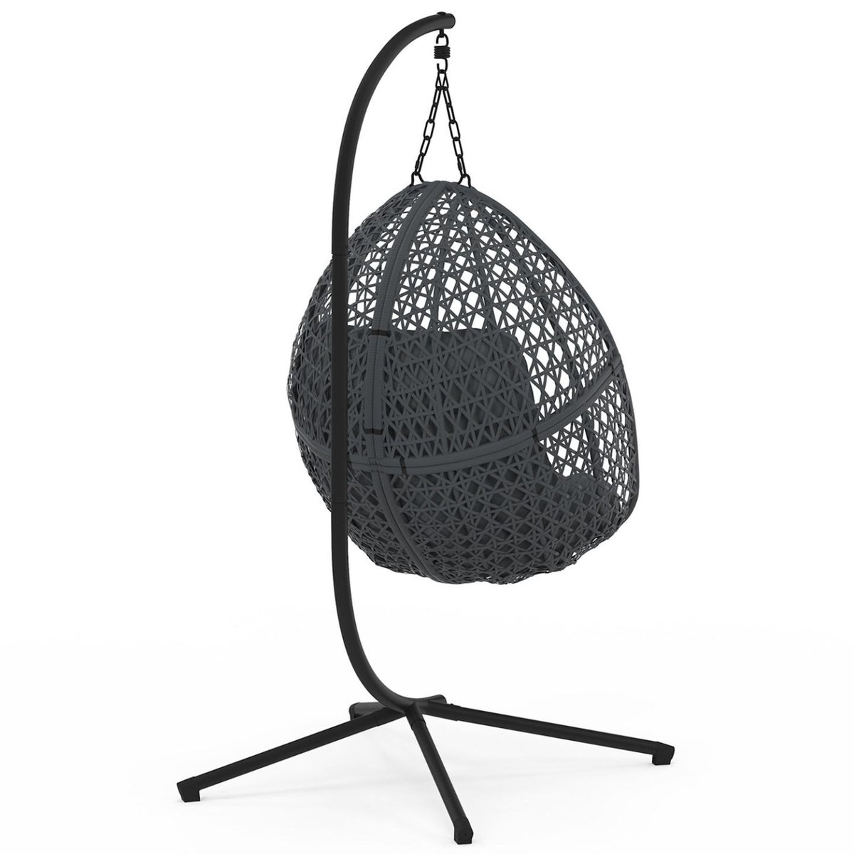 ID MARKET Fauteuil lune suspendu ajouré effet rotin avec coussin gris