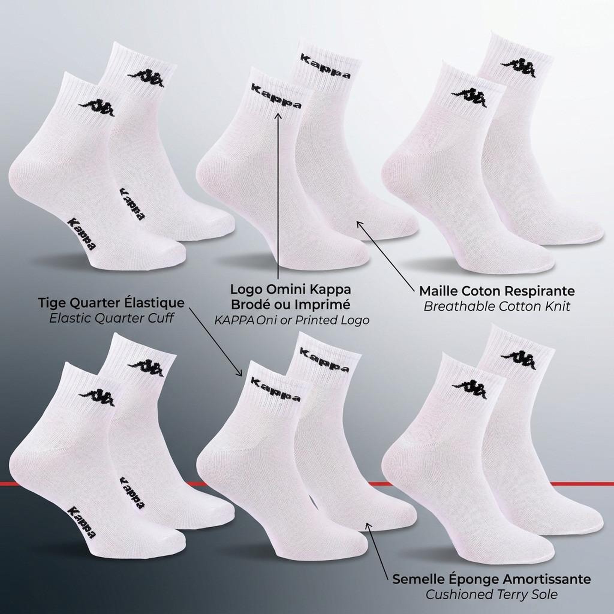 Voir la diapositive 5 : KAPPA Pack de Chaussettes Femme Quarter KAPPA (Lot de 6)