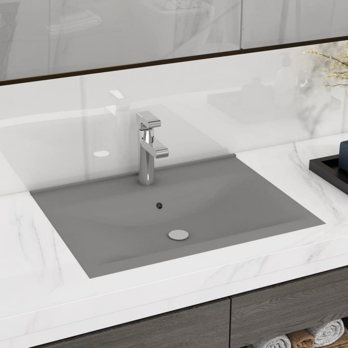 VIDAXL Lavabo avec trou de robinet Gris clair mat 60x46 cm Ceramique
