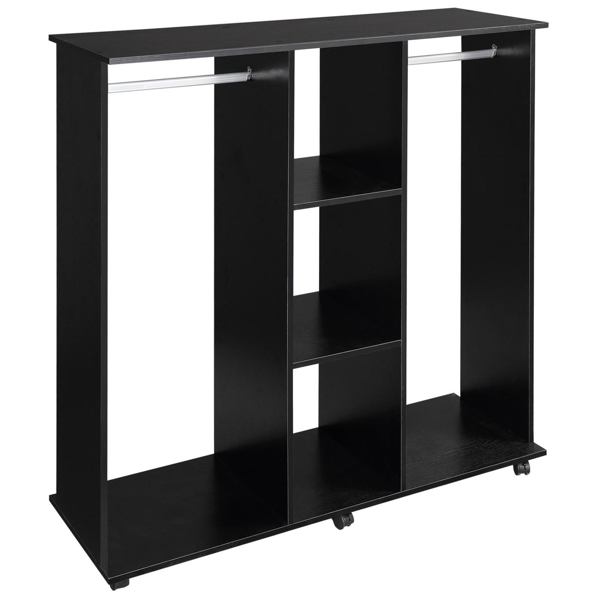 HOMCOM Armoire penderie meuble de rangement mobile 6 roulettes 120L x 40l x 128H cm panneaux de particules aspect bois noir