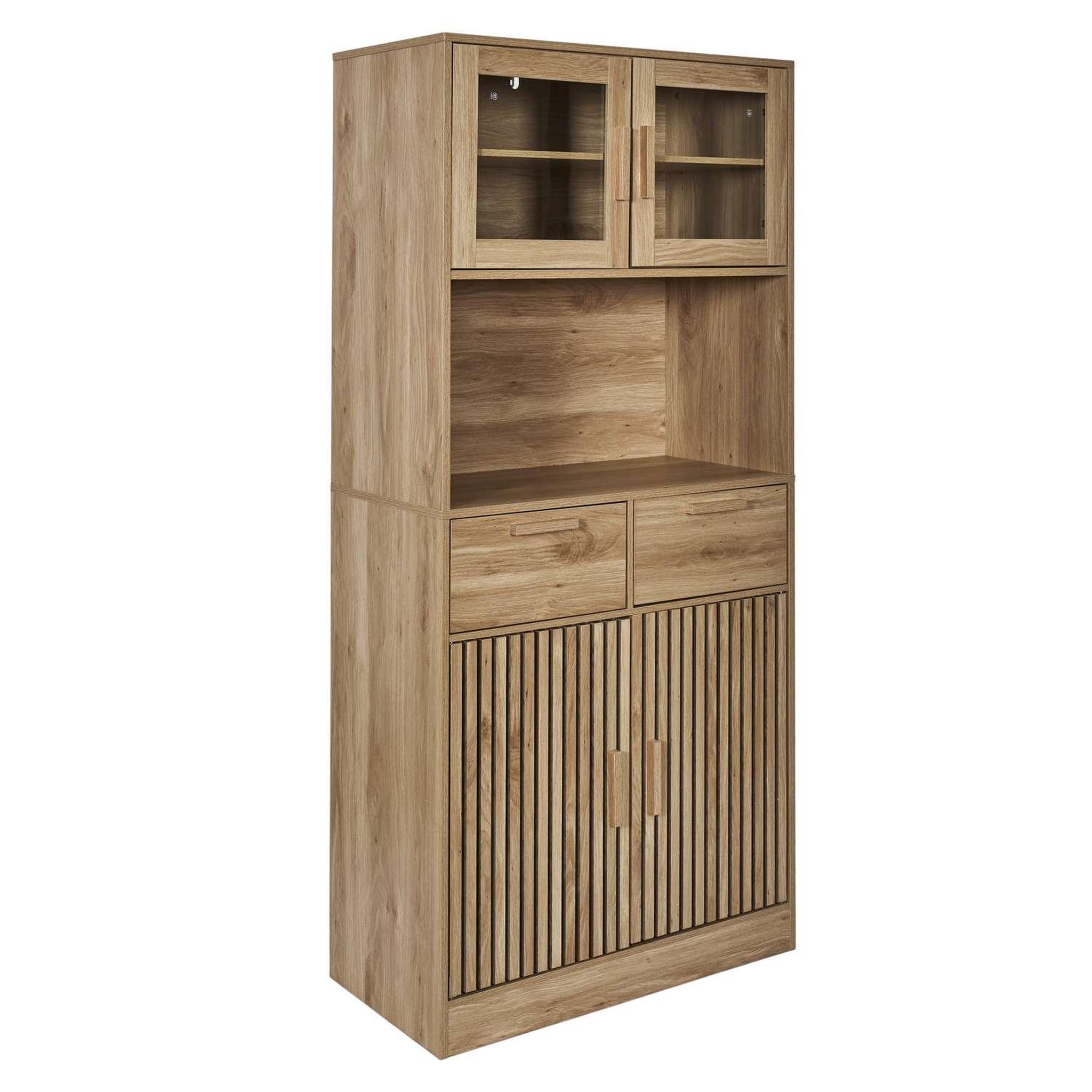 Voir la diapositive 3 : The Home Deco Factory Buffet de cuisine 4 portes 2 tiroirs Saulk en bois - Marron