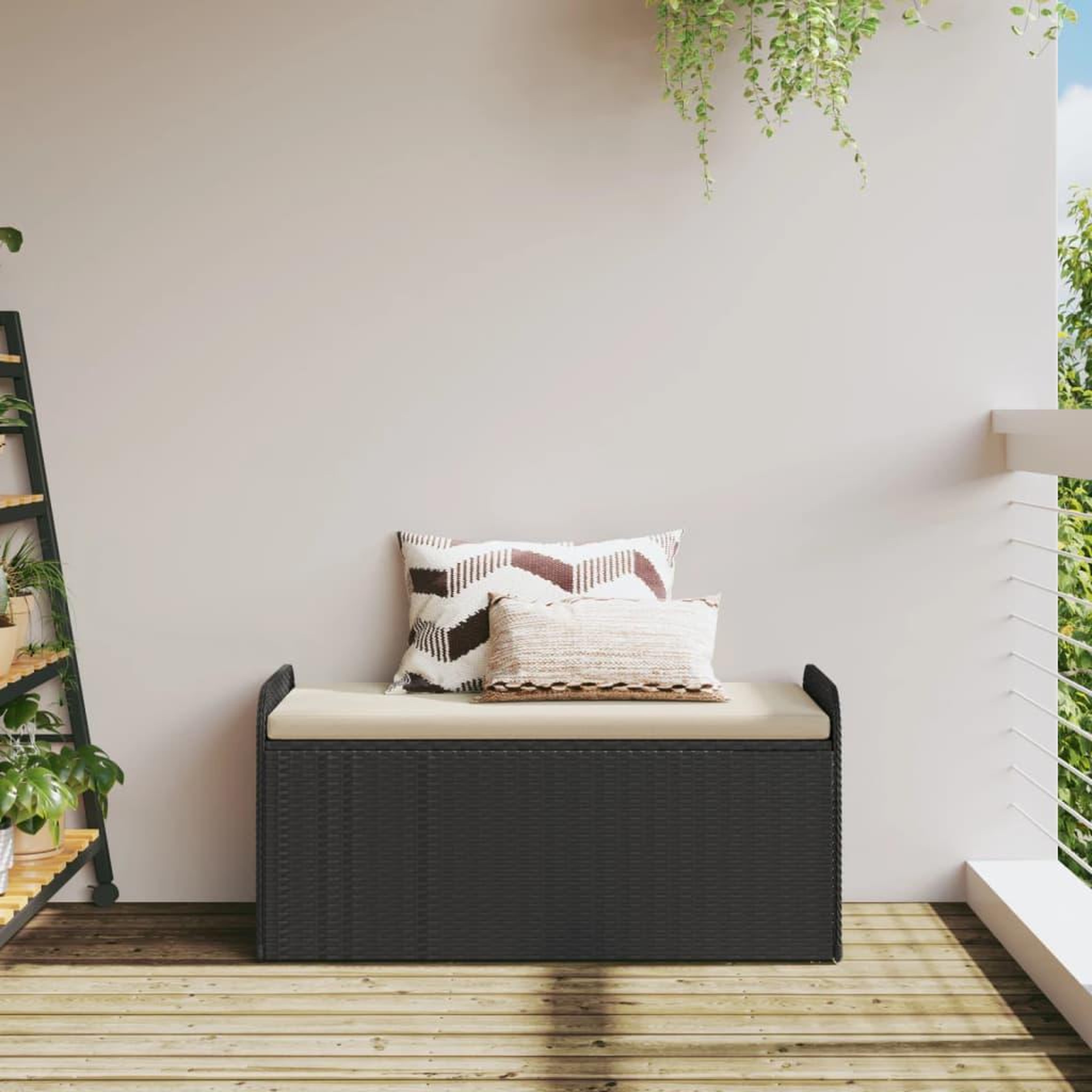 Voir la diapositive 3 : VIDAXL Banc de rangement avec coussin noir 115x51x52 cm resine tressee