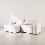 BEST MOBILIER Rebecca - canapé d'angle gauche 4 places convertible avec coffre en velours texturé. Coloris disponibles : Violet, Vert, Bleu, Gris, Orange, Beige