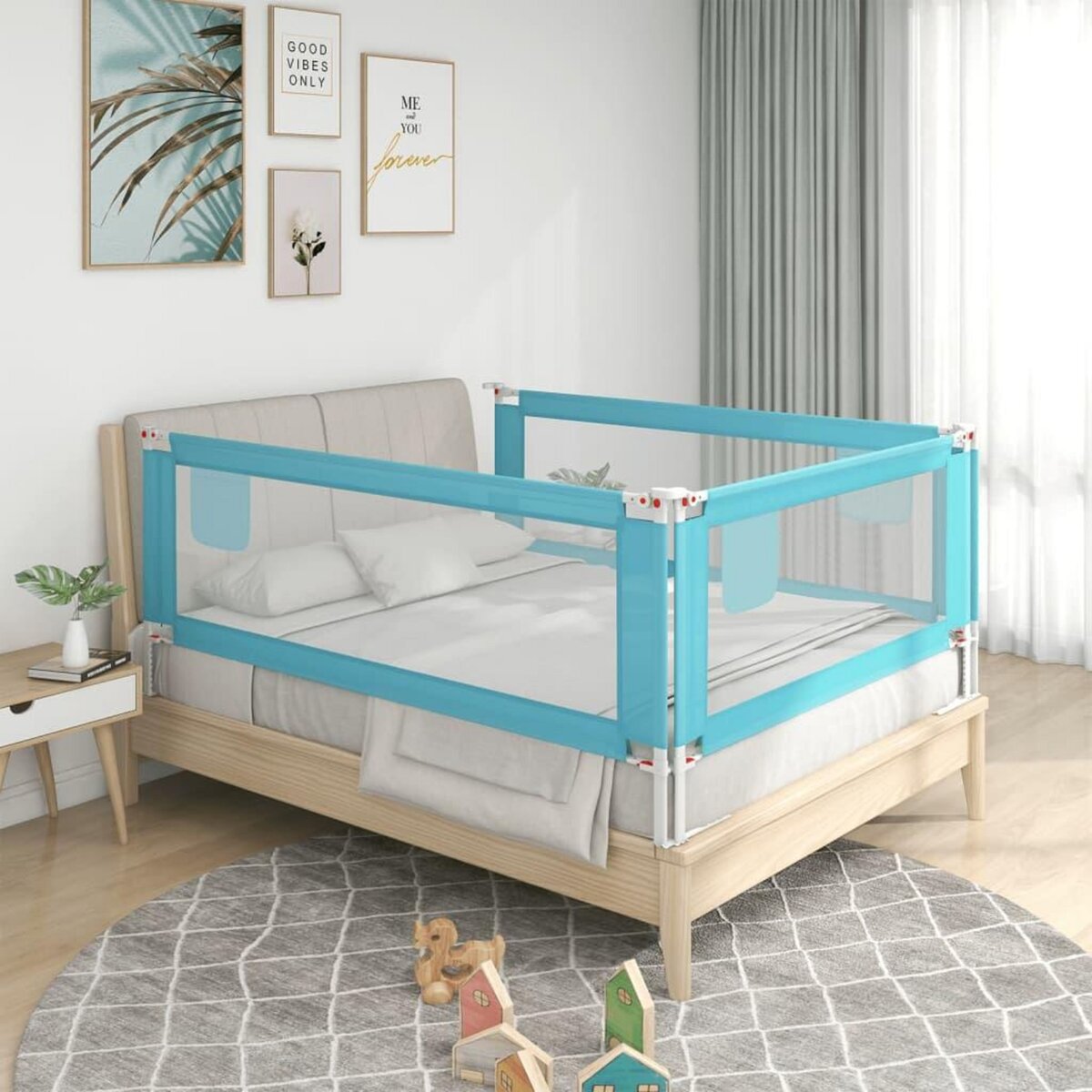 VIDAXL Barriere de securite de lit d enfant Bleu 190x25 cm Tissu