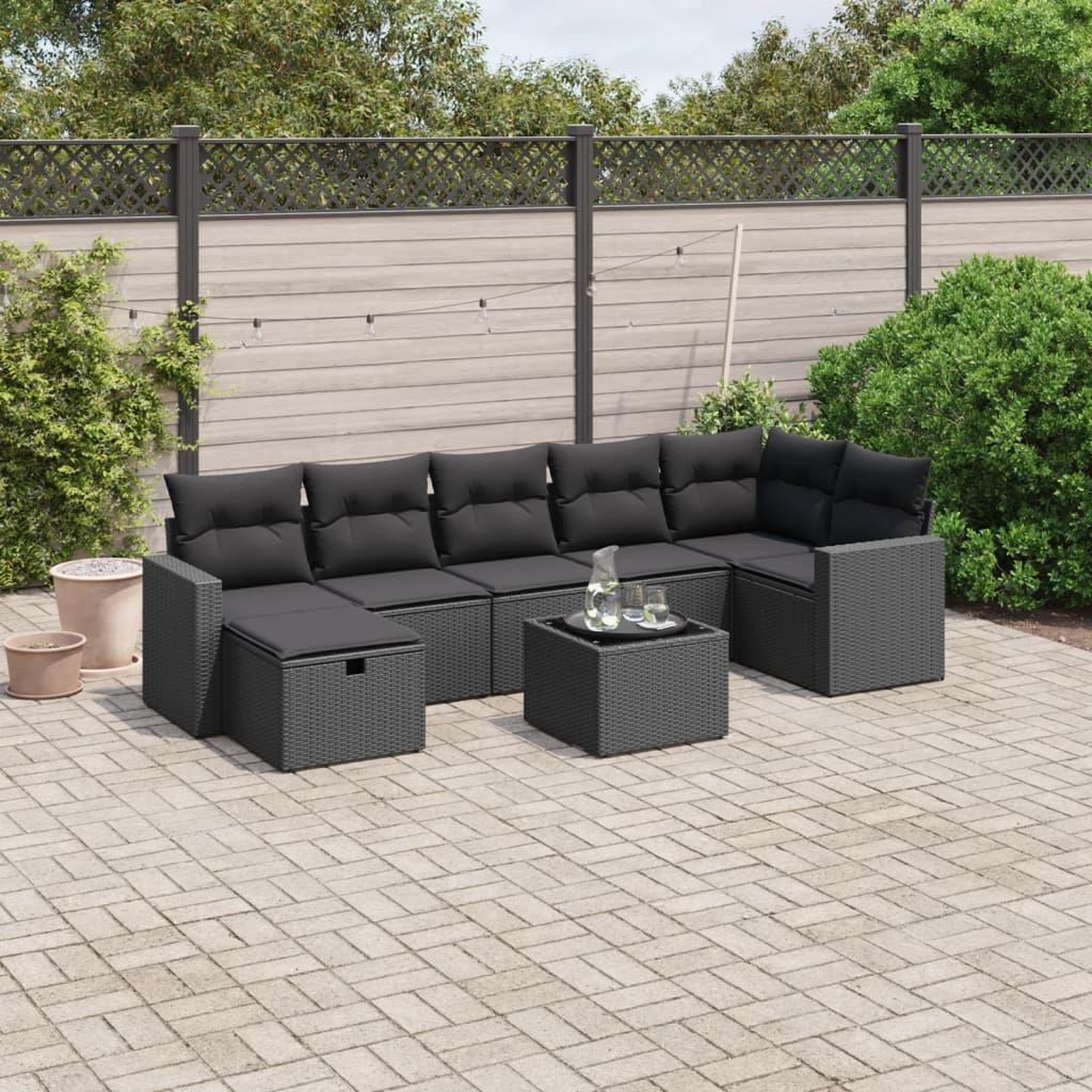 VIDAXL Salon de jardin 8 pcs avec coussins noir resine tressee