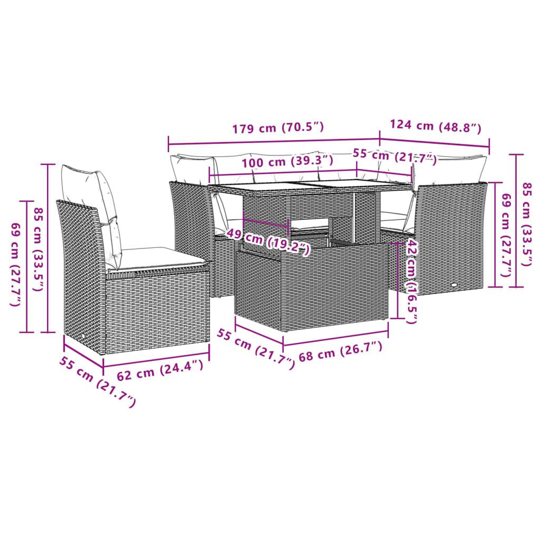Voir la diapositive 6 : VIDAXL Salon de jardin avec coussins 6 pcs marron resine tressee