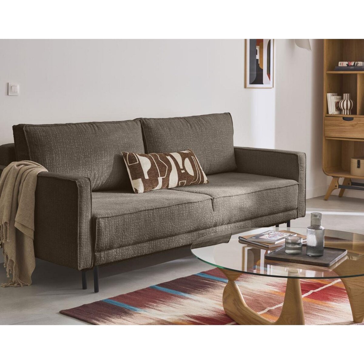 LISA DESIGN Charlie - canapé droit 3 places - convertible avec coffre - en tissu velours relief