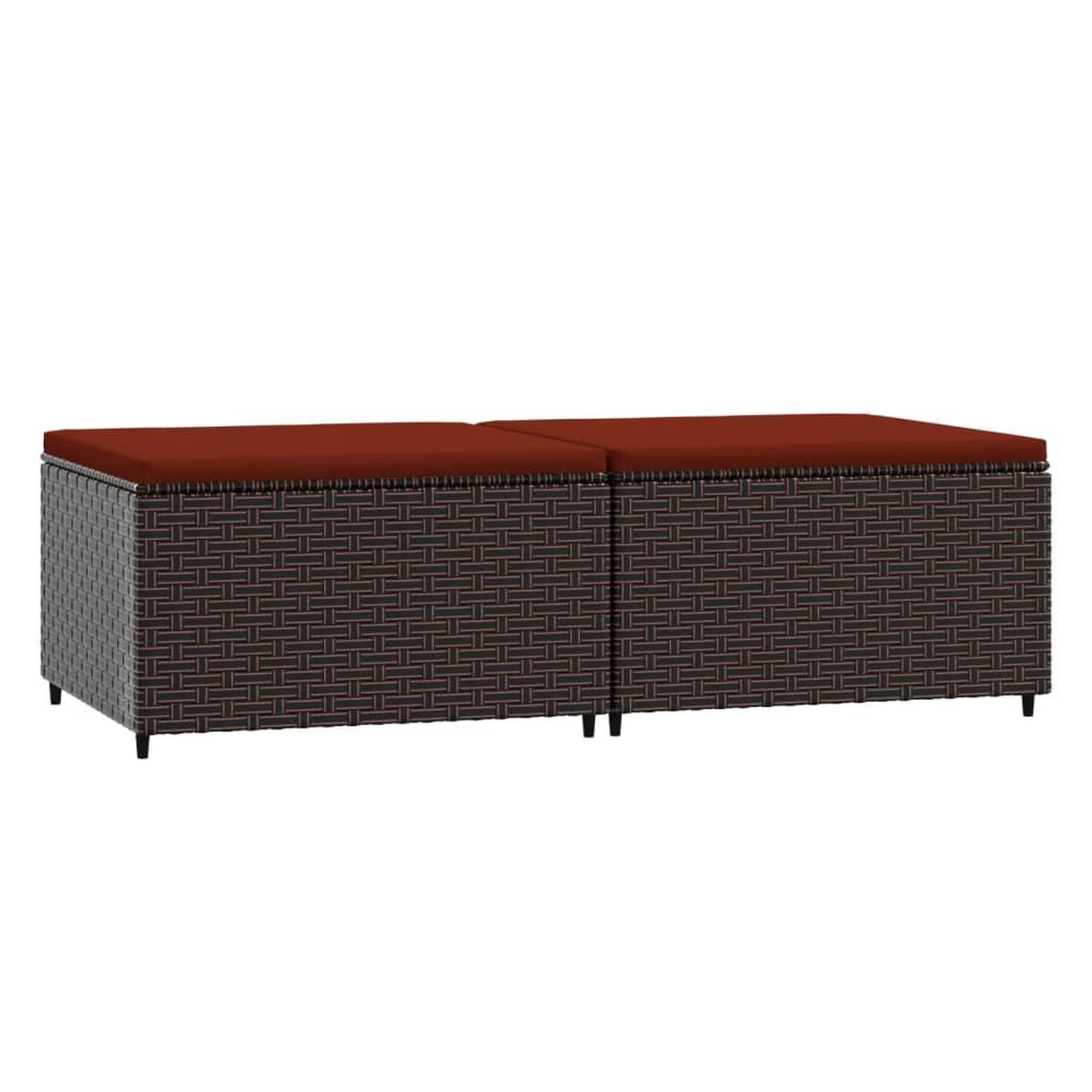 Voir la diapositive 2 : VIDAXL Repose-pieds de jardin coussins lot de 2 marron resine tressee