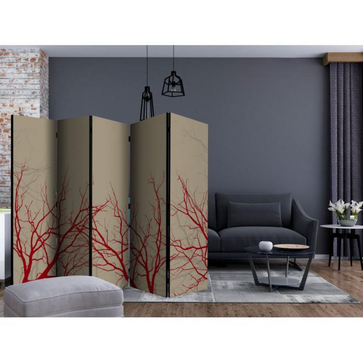 Paris Prix Paravent 5 Volets  Red Hot Branches  172x225cm