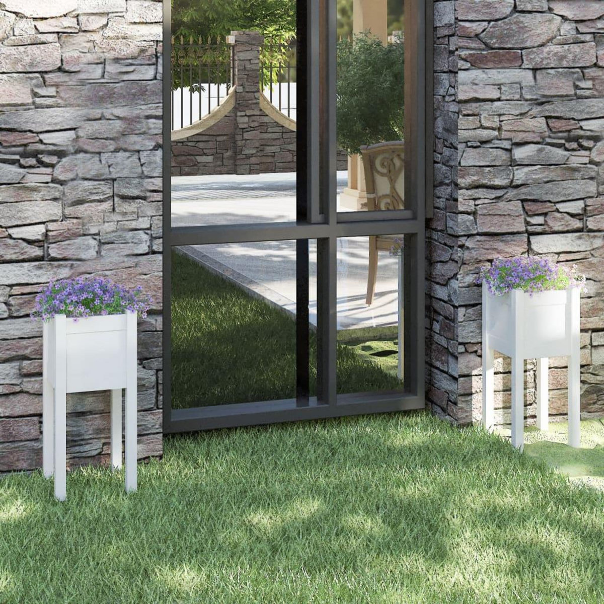 VIDAXL Jardinieres d'exterieur 2 pcs Blanc 31x31x70 cm Bois de pin