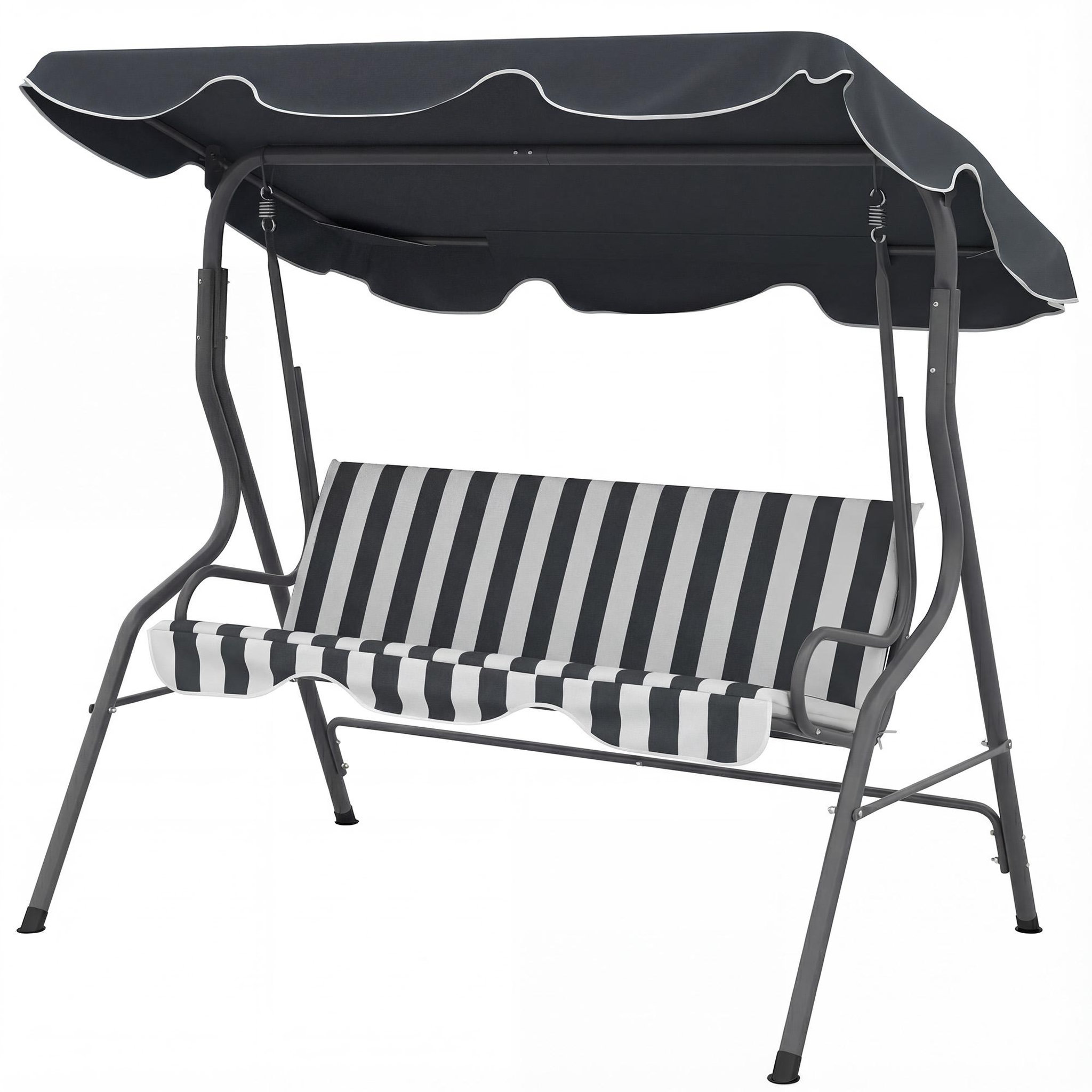 Voir la diapositive 5 : OUTSUNNY Balancelle de jardin 3 places coussins assise dossier gris blanc rayé