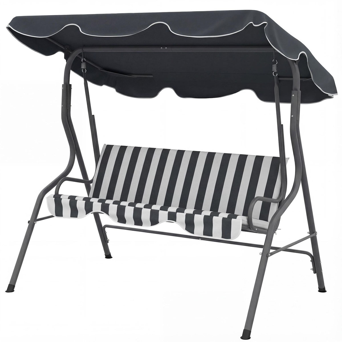 OUTSUNNY Balancelle de jardin 3 places coussins assise dossier gris blanc rayé