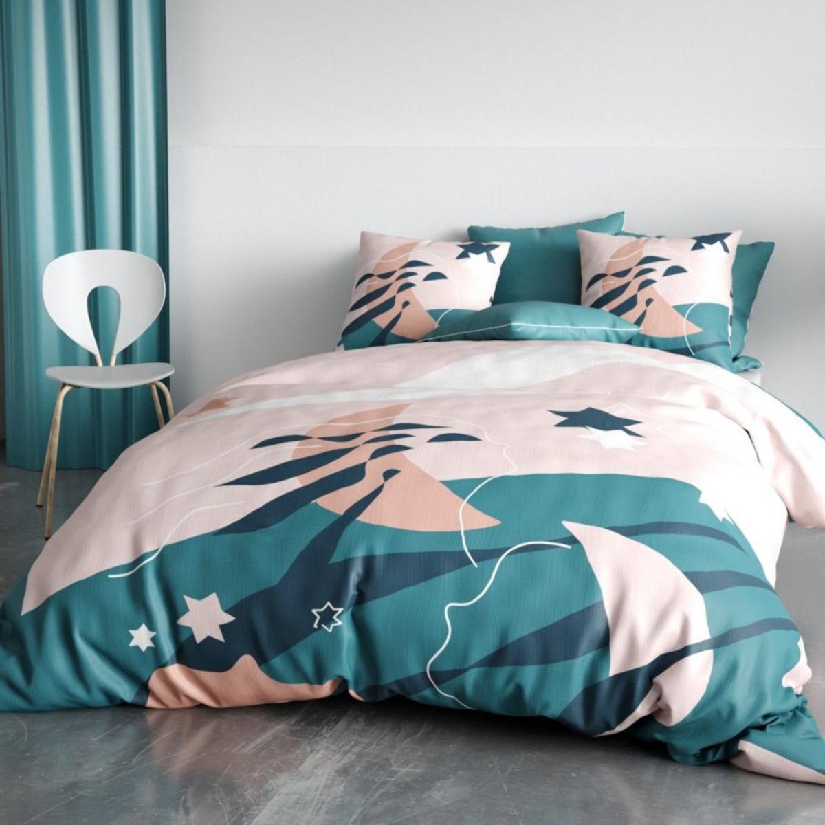 ATELIER DU COTON Housse de couette 260x240 HEOL + 2 taies coton 57 fils