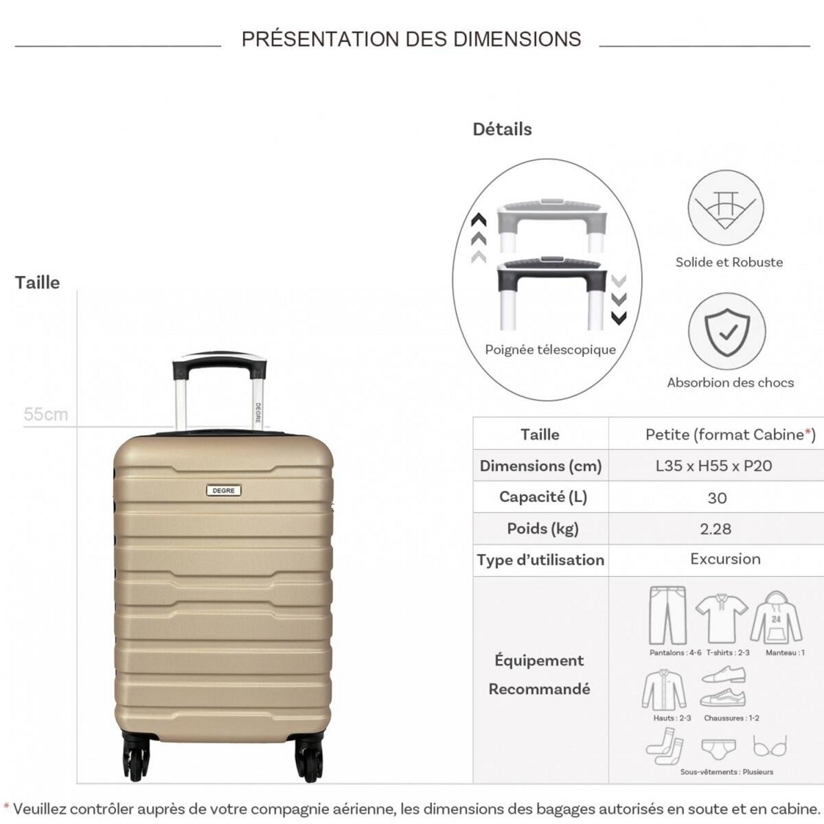Degré Valise cabine passe-partout rigide 55cm